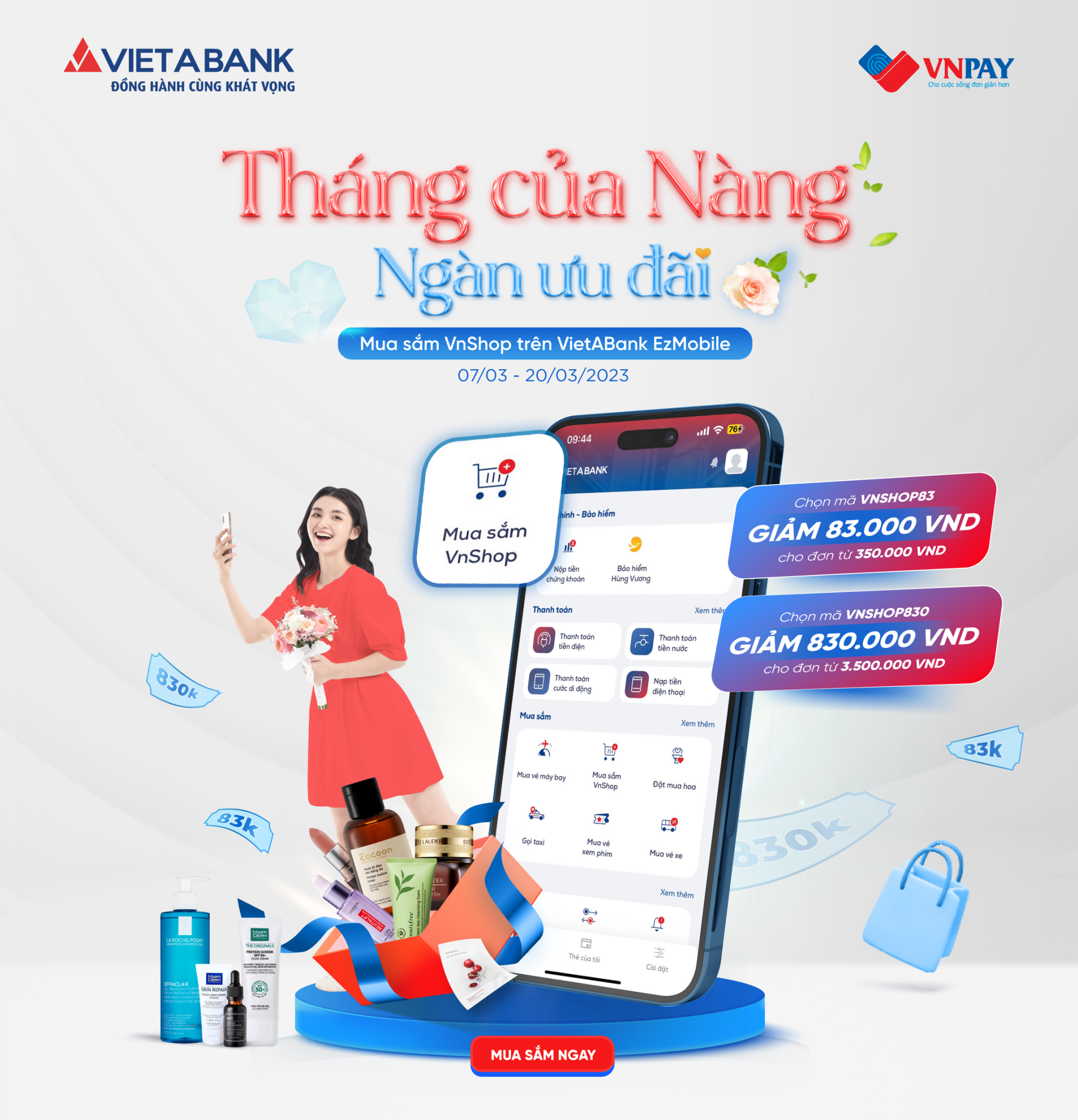 MUA SẮM VNSHOP TRÊN VIETABANK EZMOBILE 👗 Giảm Giá Cực Sâu Cho Khách Hàng Trong Tháng Phái Đẹp